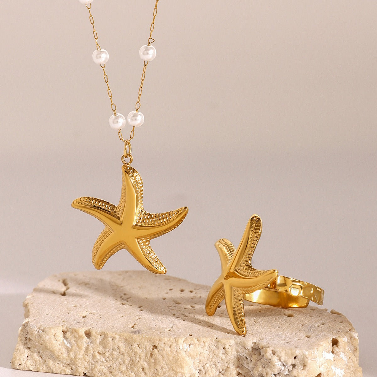 Bague étoile – Design marin en acier inoxydable doré 18K