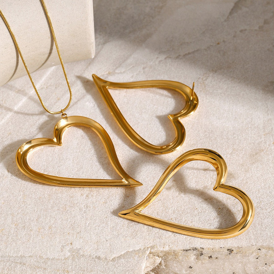 Parure cœur minimaliste dorée en acier inoxydable 18K