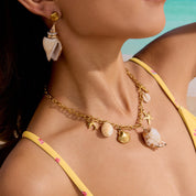 Parure coquillage marin dorée – Collier et boucles d’oreilles acier inoxydable