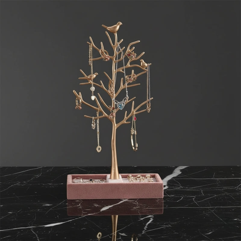 Arbre pour bijoux moderne avec support et petits oiseaux