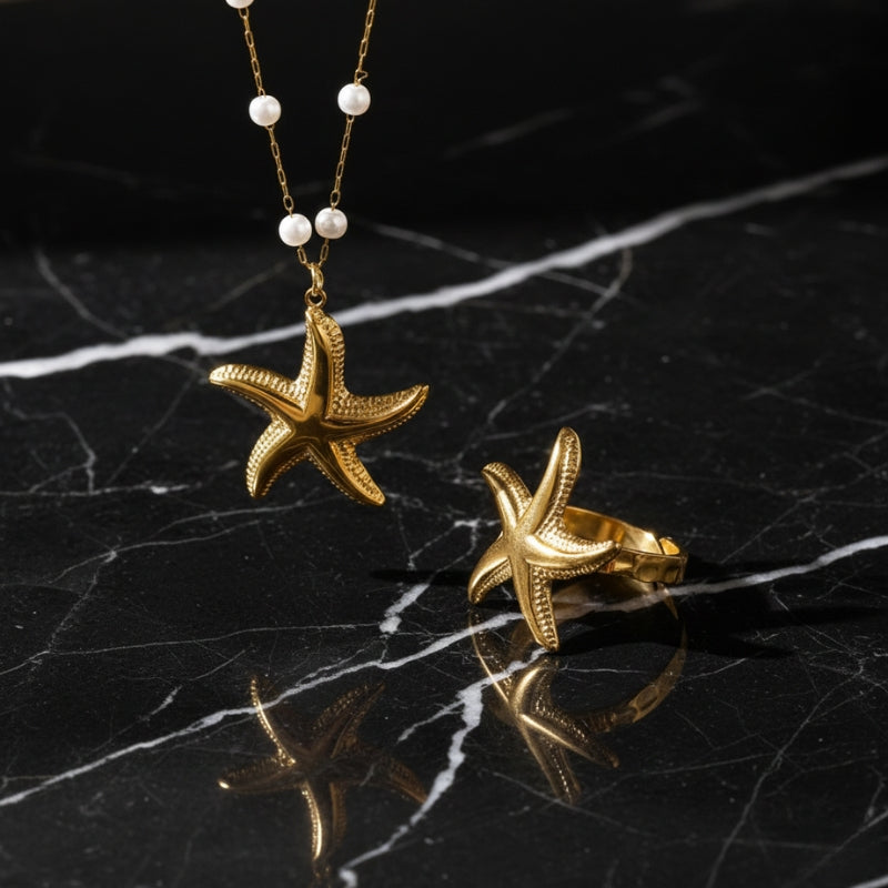 Bague étoile – Design marin en acier inoxydable doré 18K