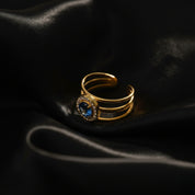 Bague 3 anneaux avec pierre centrale et multi pierres– Acier inoxydable doré