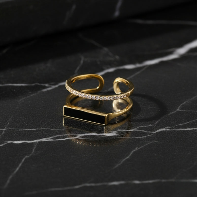 Bague multi anneaux – Anneaux superposés dorés au style géométrique