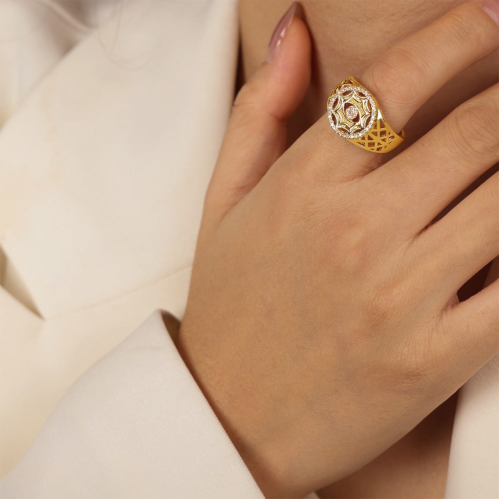 Bague ancienne en acier inoxydable doré 18K