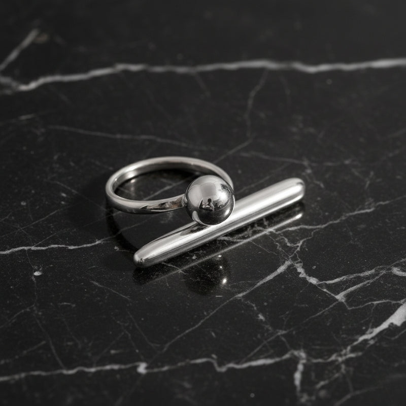 Bague boule géométrique en acier inoxydable – Ajustable, dorée ou argentée