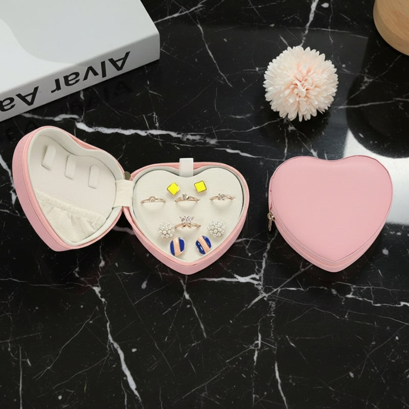Boîte à bijou mini format – Coffret cœur zippé portable 10 × 9 × 4,5 cm