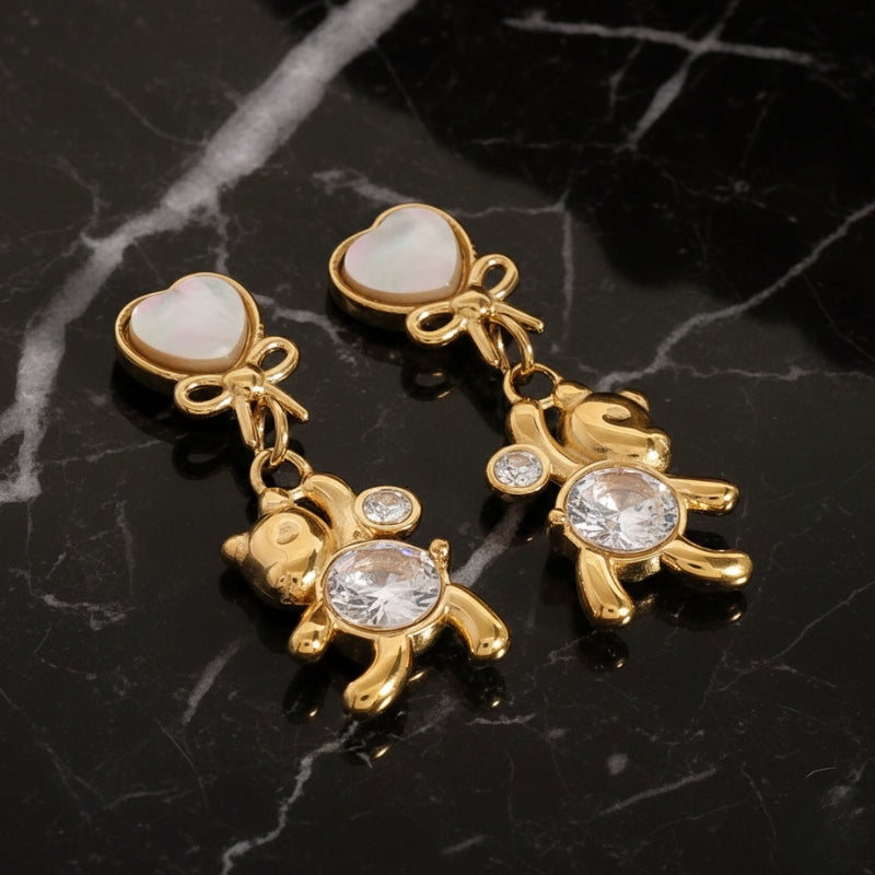 Boucles d’oreilles cœur ourson doré acier inoxydable 18K