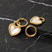 Boucles d’oreilles cœur doré à pendentif nacré en acier inoxydable 18K