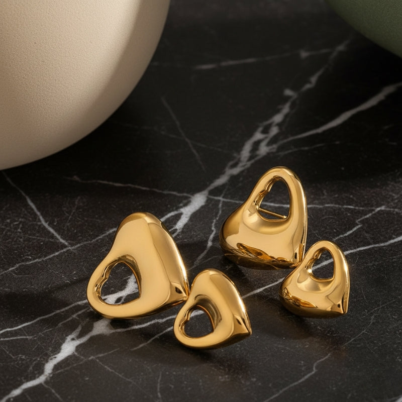 Boucles d’oreilles cœur ajouré double couche dorées 18K en acier inoxydable