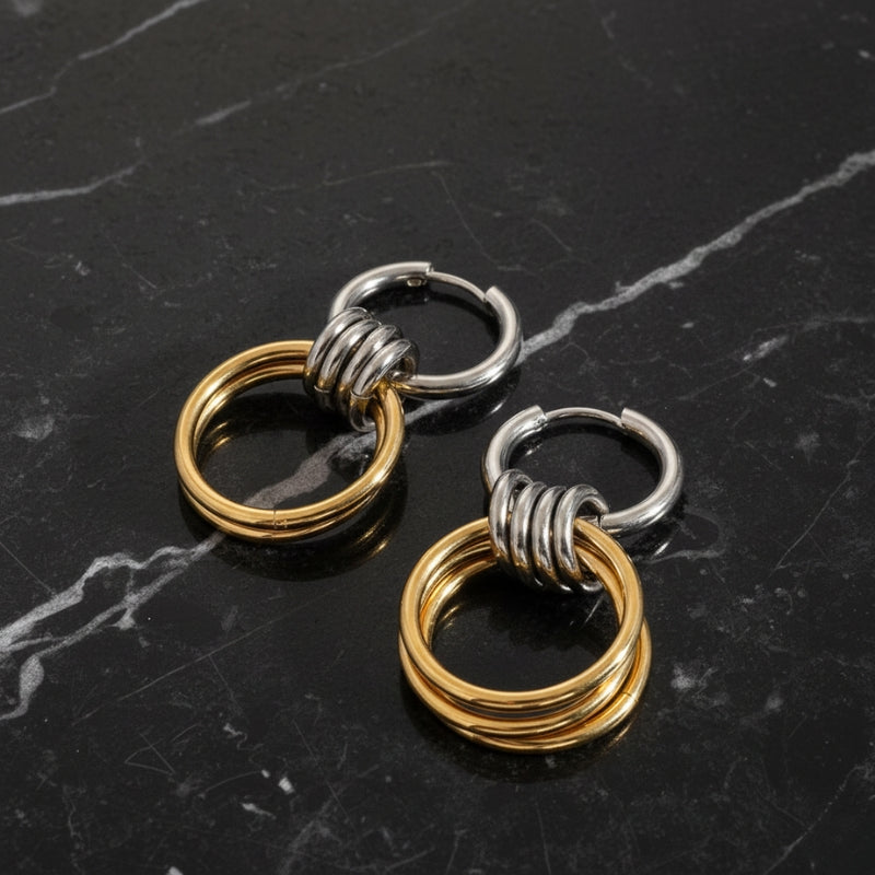 Boucles d'oreilles créoles bicolores en acier inoxydable doré 18K