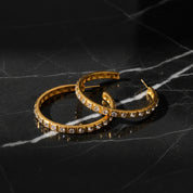 Boucles d’oreilles créoles perles blanches – Strass en acier inoxydable doré 18K