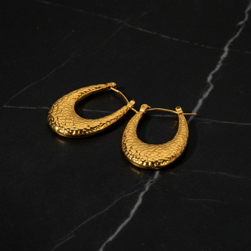 Boucles d'oreilles créoles forme lune en acier inoxydable doré 18K