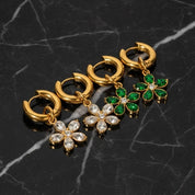 Boucles d’oreilles créoles pampilles fleuries en acier inoxydable doré 18K