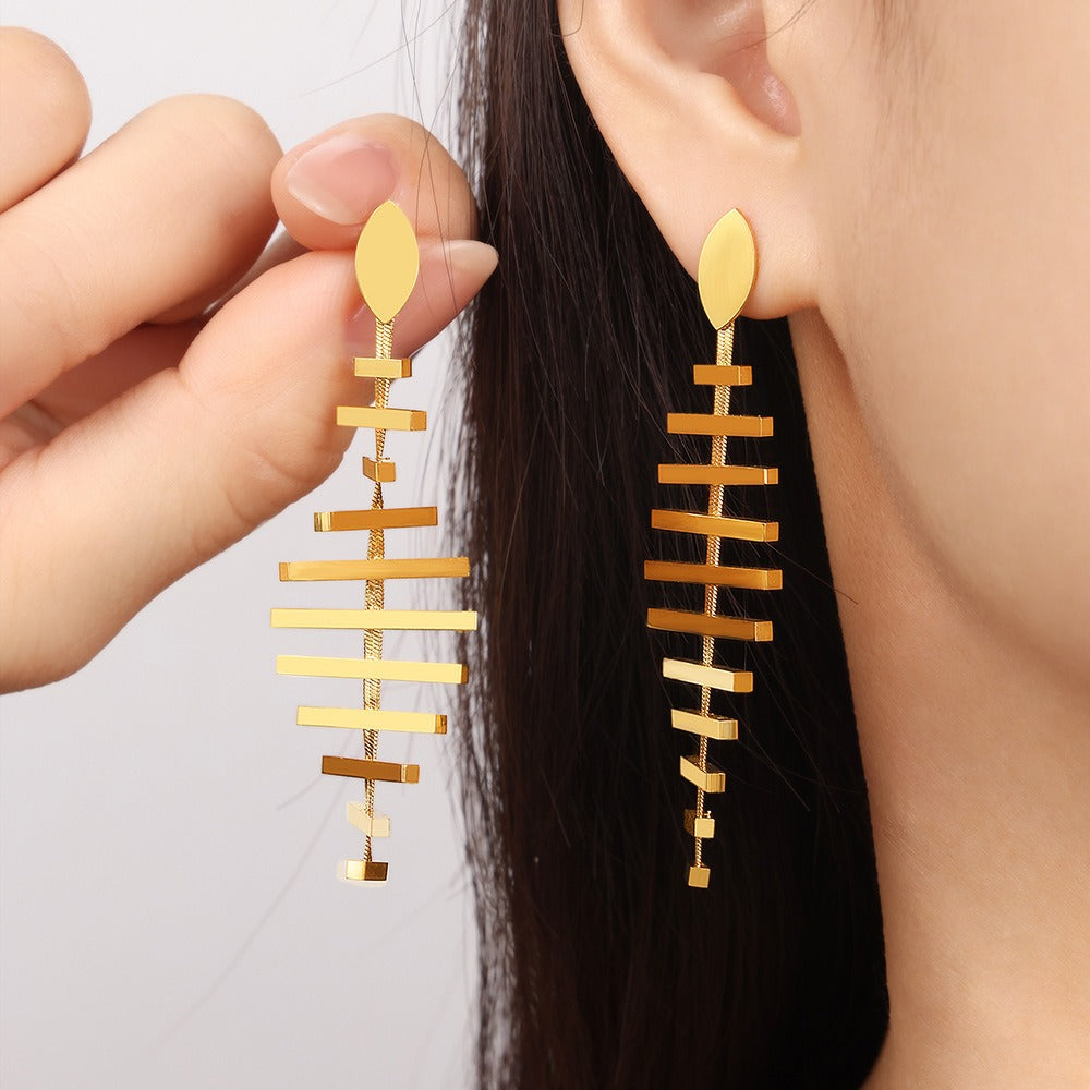 Boucles d’oreilles pendantes originales – Design graphique en acier inoxydable