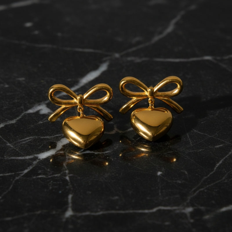 Boucles d’oreilles cœur nœud doré