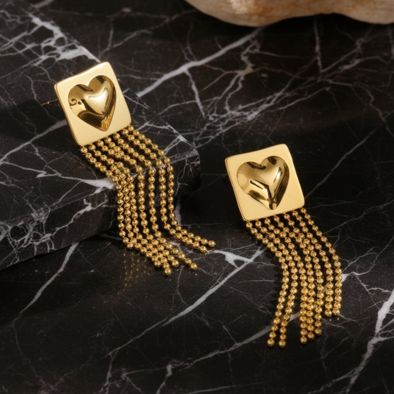 Boucles d'oreilles cœur cascade de perles