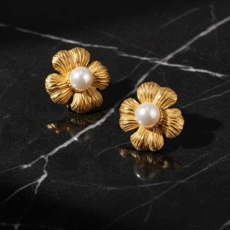 perles de tahiti boucles d'oreilles fleur