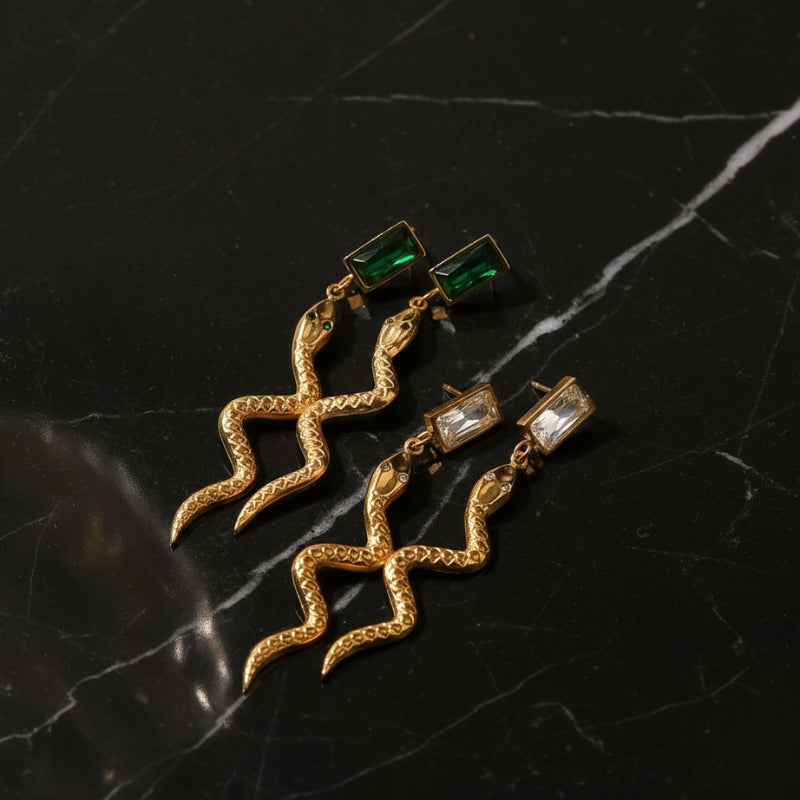 Boucles d'oreilles serpent pendantes, boucle d oreille bulgari serpenti