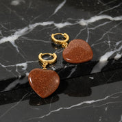 Boucles d’oreilles cœur pailleté rouge en acier inoxydable doré 18K