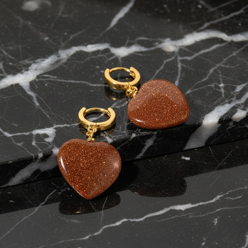 Boucles d’oreilles cœur pailleté rouge en acier inoxydable doré 18K