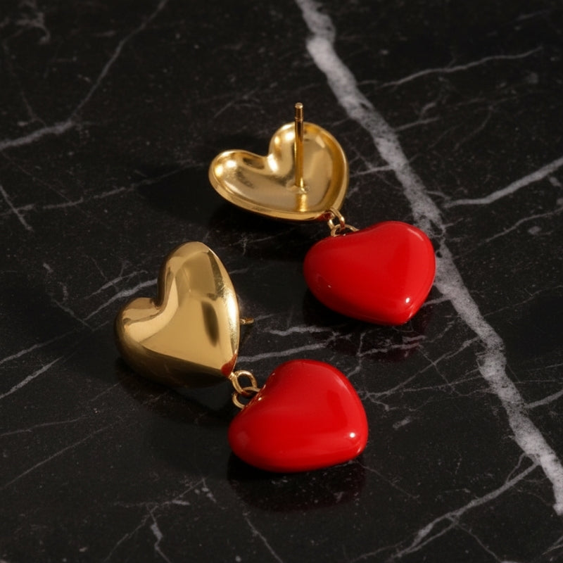 Boucles d'oreilles cœur bicolore rouge