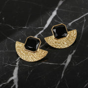 Boucles d’oreilles bohème chic dorées avec pierre carrée – acier inoxydable