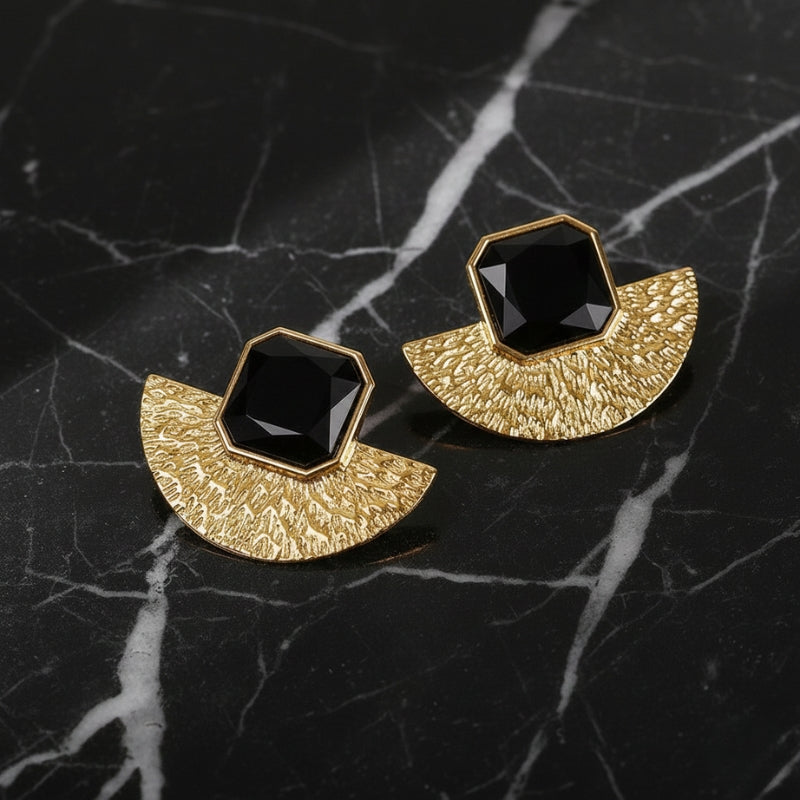 Boucles d’oreilles bohème chic dorées avec pierre carrée – acier inoxydable