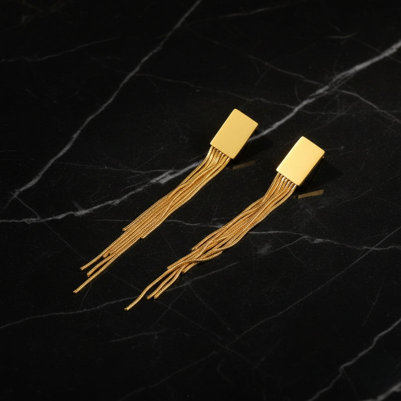 Boucles d’oreilles à franges pendantes – Acier inoxydable et or 18K