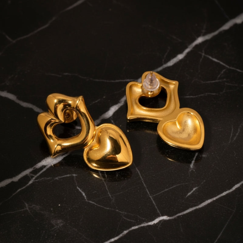 Boucles d’oreilles cœur doré design ondulé 18K en acier inoxydable