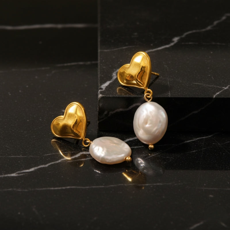 Boucles d’oreilles cœur perle baroque