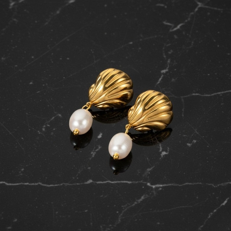 Boucles d'oreilles coquillage et perle