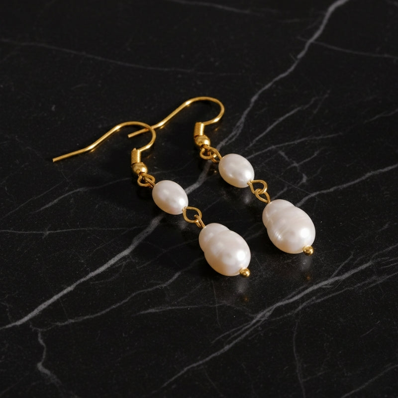 Boucles d'oreilles perle blanche pendante, boucle d'oreille femme perle de culture