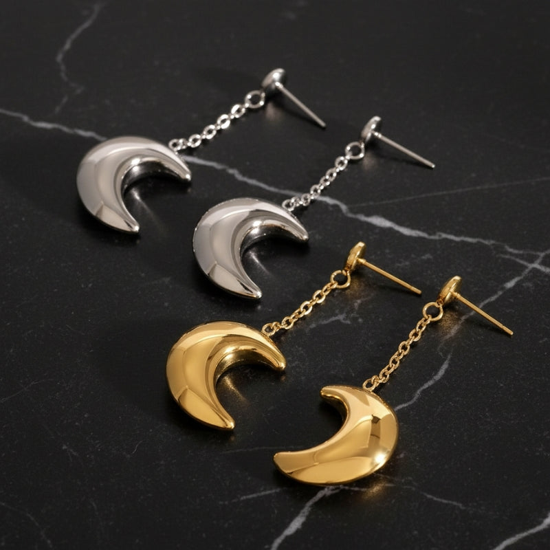 &nbsp;Boucles d’oreilles lune pendante – Design original et léger