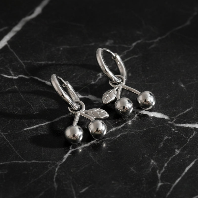 Boucles d’oreilles cerise – Design original en acier inoxydable doré ou argenté