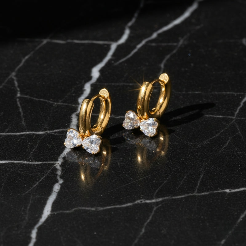 Boucles d'oreilles créoles fillette – Créoles cœur avec strass 18K