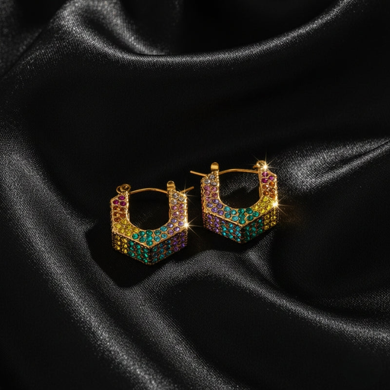 Boucles d'oreilles créoles fantaisie – Bijou coloré plaqué or 18K, boucle d oreille creole fantaisie​