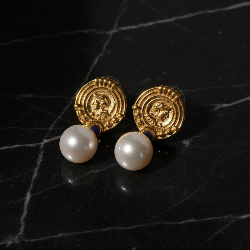 &nbsp;Boucles d’oreilles pendantes anciennes en acier inoxydable et plaquage 18K