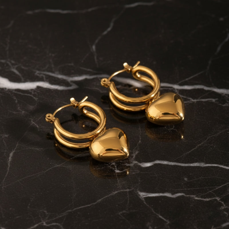 Boucles d'oreilles cœur anneau