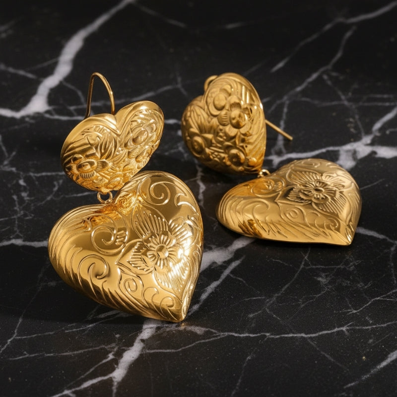 Boucles d'oreilles cœur gravé