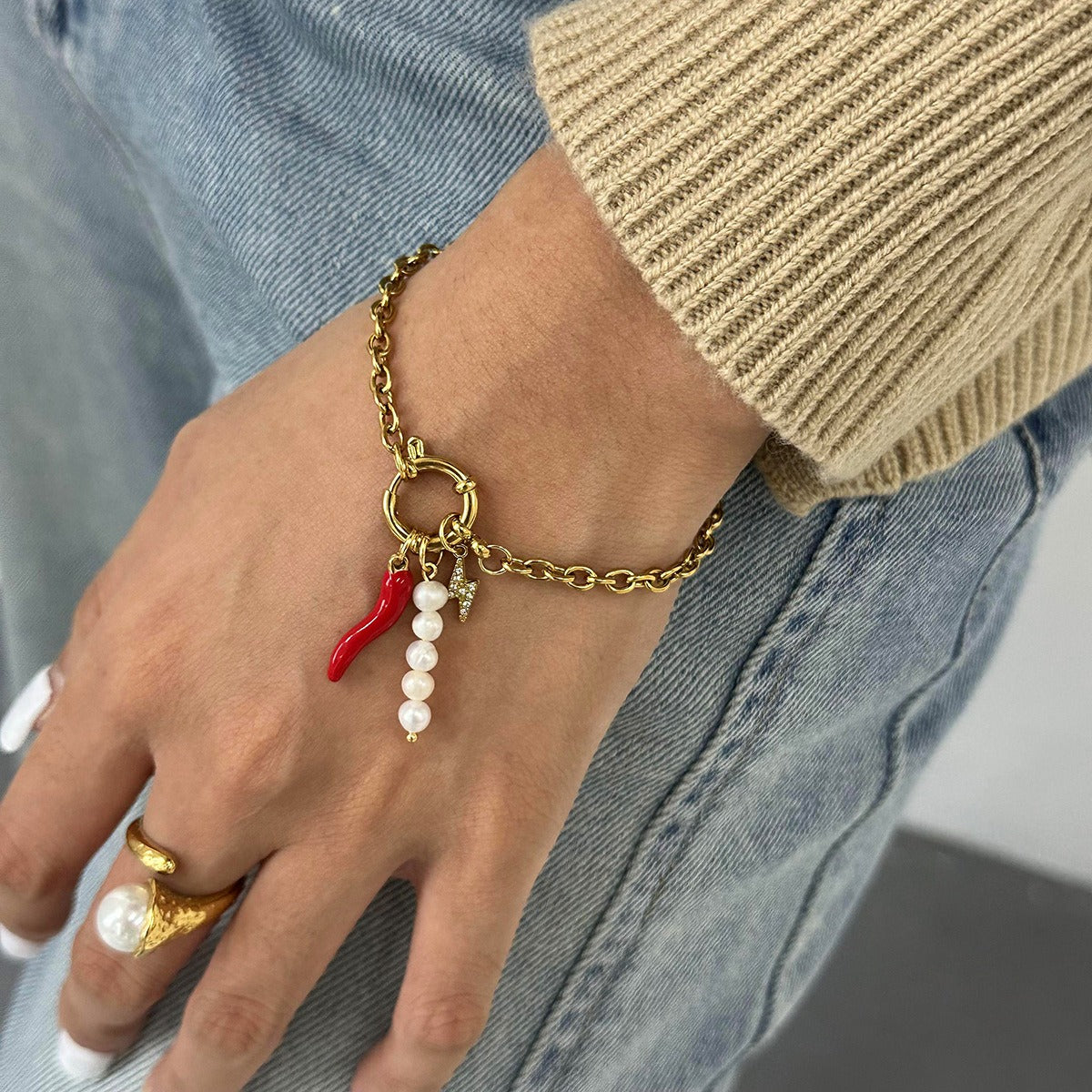 Bracelet breloque fantaisie Acier inoxydable doré