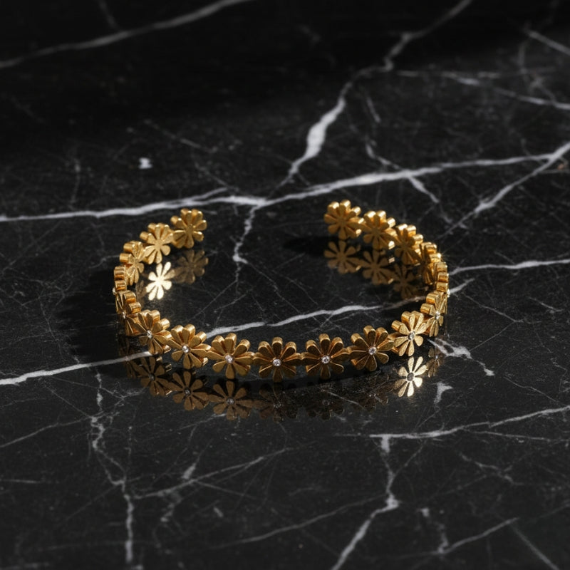 Bracelet Jonc Fleur – Bijou en acier inoxydable plaqué or 18 carats, pohesia bijoux