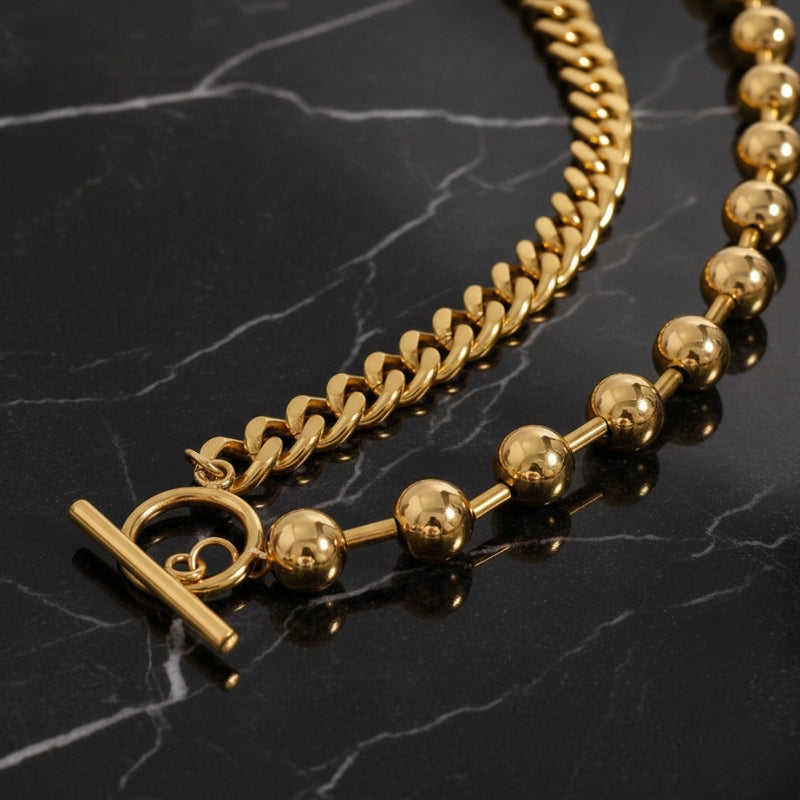 Collier perle ras de cou – Chaîne épaisse en acier inoxydable doré