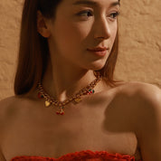 Collier cœur rouge et pendentif cerise – Acier inoxydable doré 18K