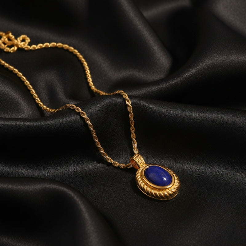 Collier ras de cou perle coloré bleue – Bijou en acier inoxydable doré 18K
