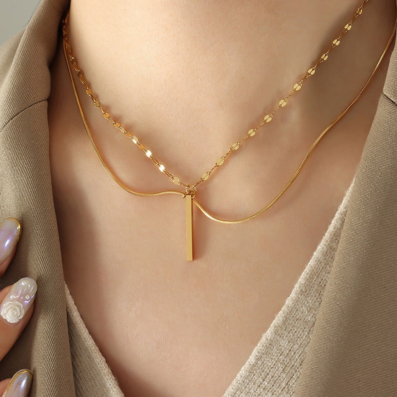 Collier double chaîne doré – Acier inoxydable pour femme