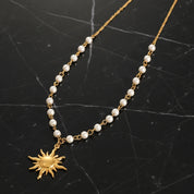Collier pendentif Soleil avec Perles – Acier inoxydable 18K