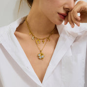 Collier chaîne fantaisie avec pendentifs – Acier inoxydable doré pour femme