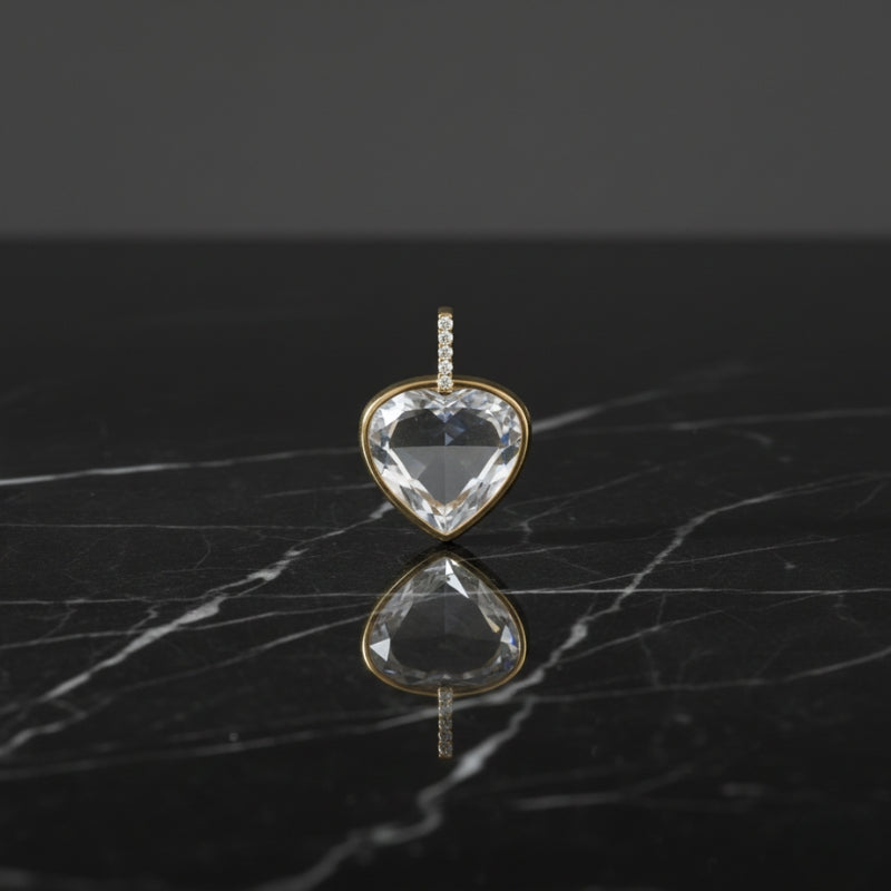 Collier pendentif transparent avec chaine et charms en acier inoxydable