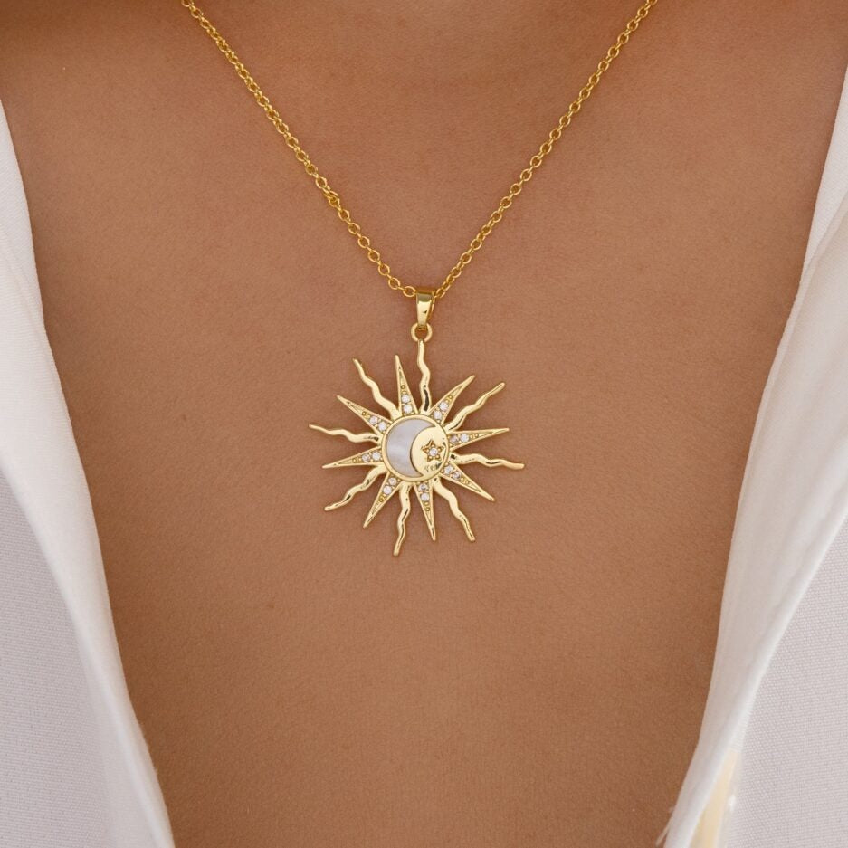 collier soleil lune, collier pendentif soleil