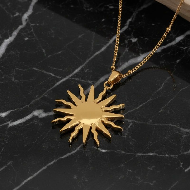 Collier lune et soleil en acier inoxydable et plaquage or 18k